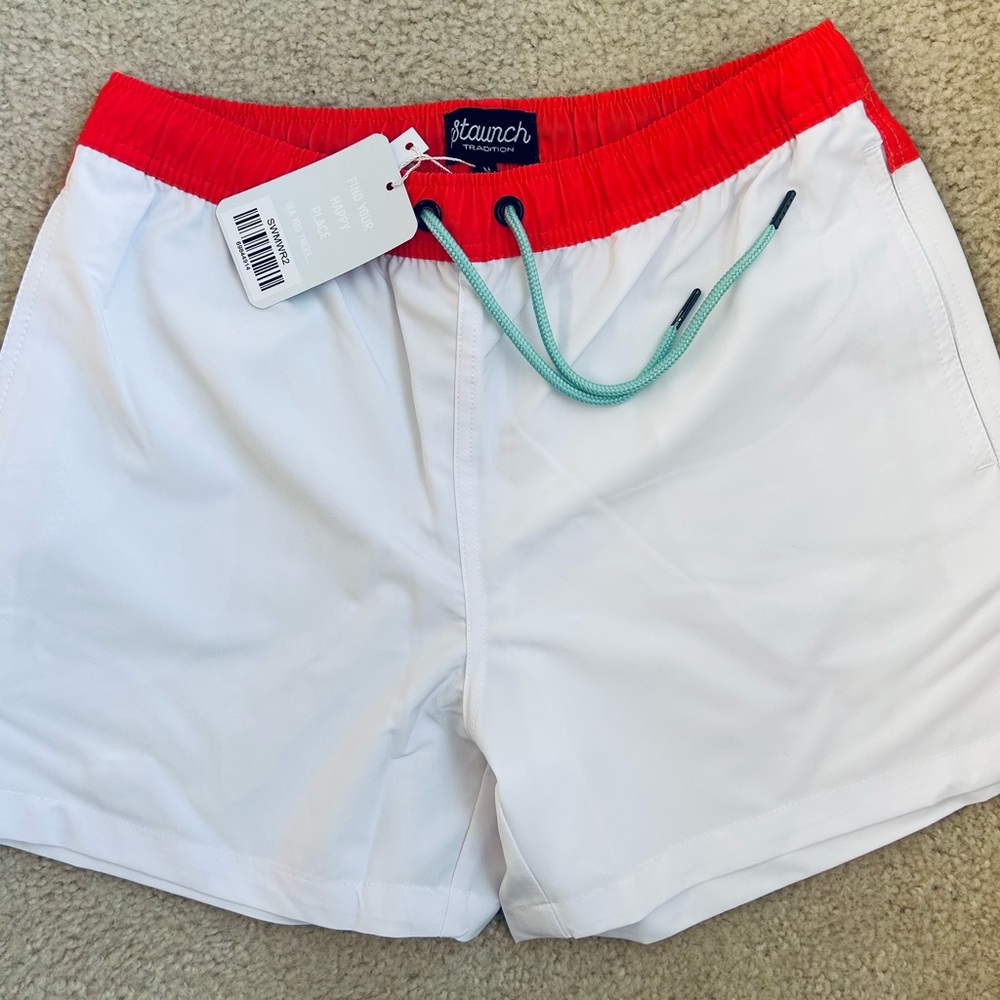 Staunch Tradition Red and White Swim Shorts
